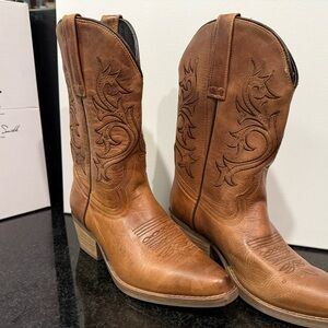 Stylish Tan Embroidered Over the Knee Boots